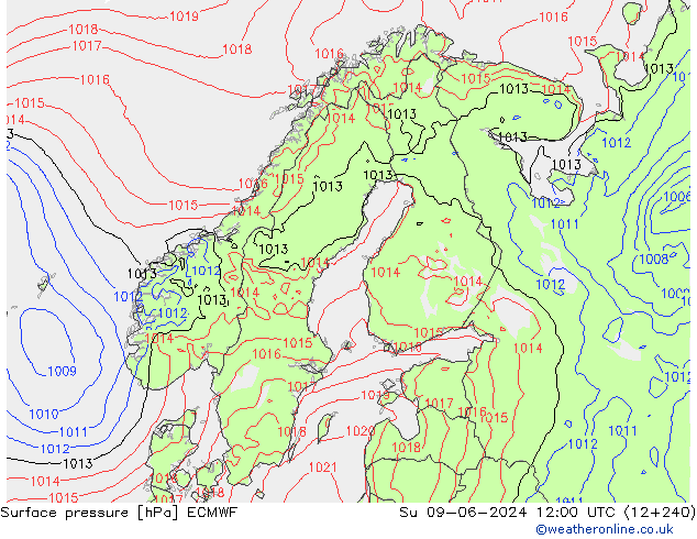 pressão do solo ECMWF Dom 09.06.2024 12 UTC