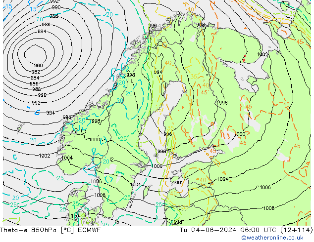 Theta-e 850hPa ECMWF Di 04.06.2024 06 UTC