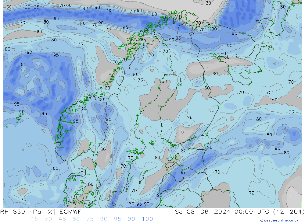 RH 850 hPa ECMWF  08.06.2024 00 UTC