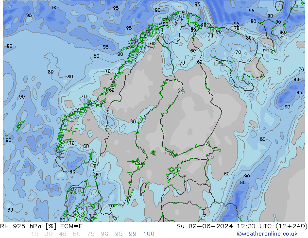 RH 925 hPa ECMWF  09.06.2024 12 UTC