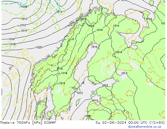 Theta-e 700hPa ECMWF Dom 02.06.2024 00 UTC