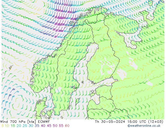 Wind 700 hPa ECMWF do 30.05.2024 15 UTC