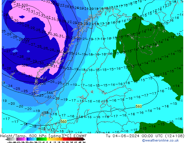 Z500/Rain (+SLP)/Z850 ECMWF вт 04.06.2024 00 UTC