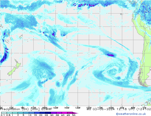 Precipitazione (6h) ECMWF lun 03.06.2024 18 UTC