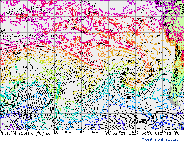 Theta-e 850hPa ECMWF Dom 02.06.2024 00 UTC