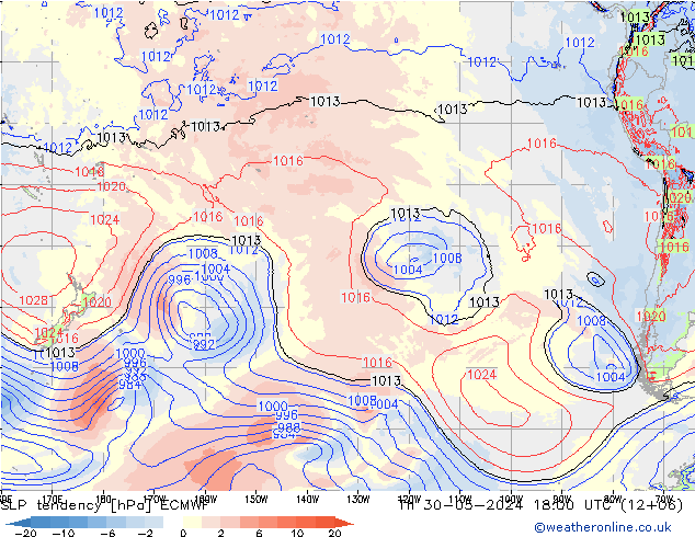 Druktendens (+/-) ECMWF do 30.05.2024 18 UTC
