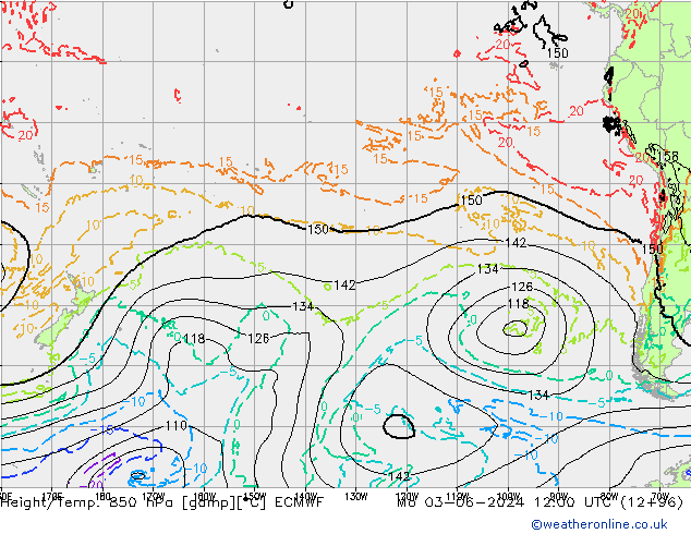 Height/Temp. 850 гПа ECMWF пн 03.06.2024 12 UTC