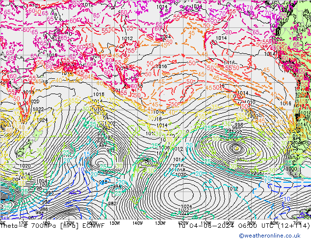 Theta-e 700hPa ECMWF wto. 04.06.2024 06 UTC