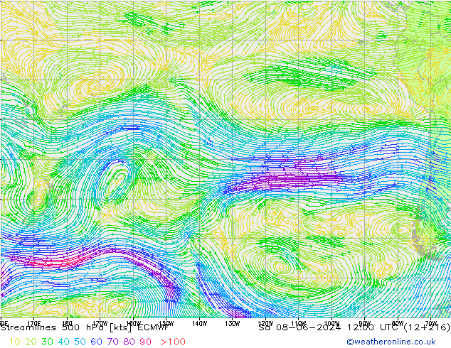 ветер 500 гПа ECMWF сб 08.06.2024 12 UTC