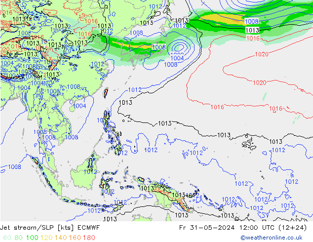 Jet stream/SLP ECMWF Fr 31.05.2024 12 UTC