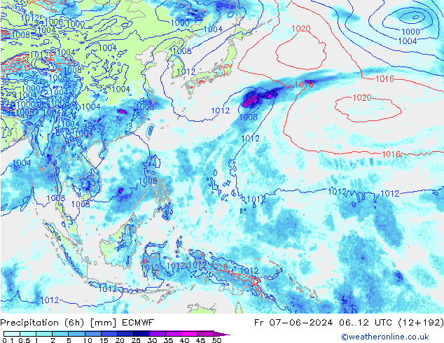 Precipitation (6h) ECMWF Fr 07.06.2024 12 UTC