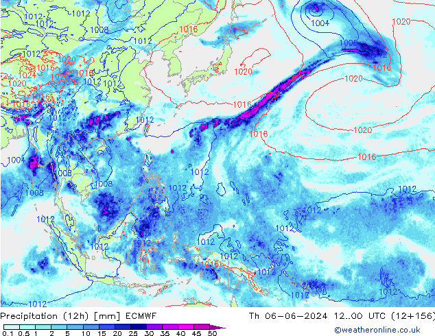 осадки (12h) ECMWF чт 06.06.2024 00 UTC