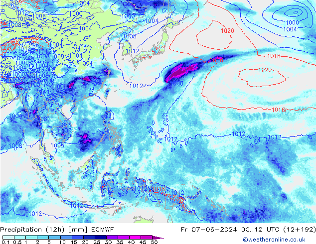 Precipitation (12h) ECMWF Fr 07.06.2024 12 UTC