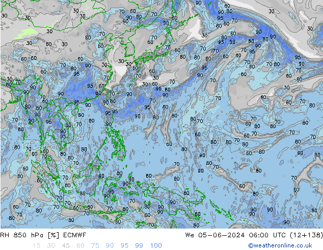 RH 850 hPa ECMWF mer 05.06.2024 06 UTC