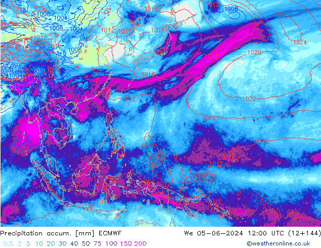 Precipitation accum. ECMWF mer 05.06.2024 12 UTC
