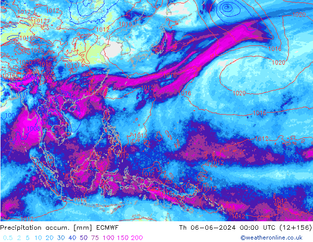 Precipitation accum. ECMWF Čt 06.06.2024 00 UTC