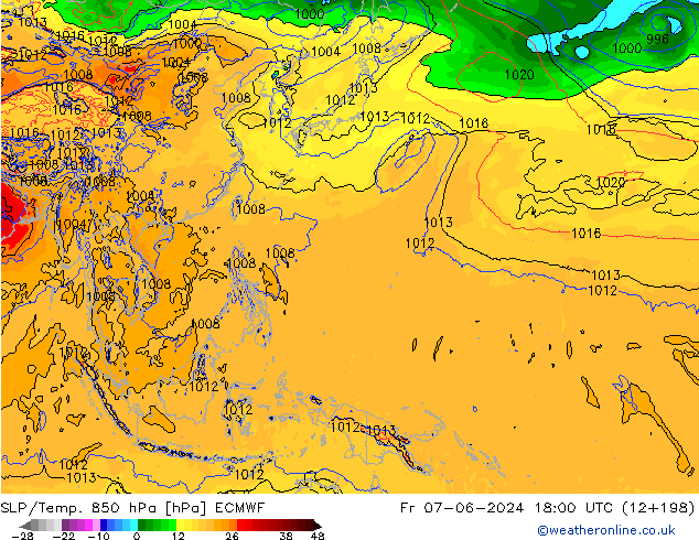 SLP/Temp. 850 hPa ECMWF pt. 07.06.2024 18 UTC