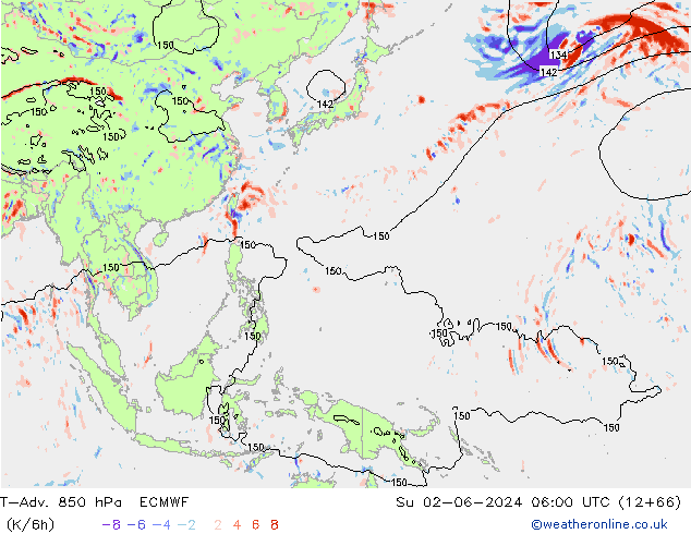 T-Adv. 850 hPa ECMWF dim 02.06.2024 06 UTC