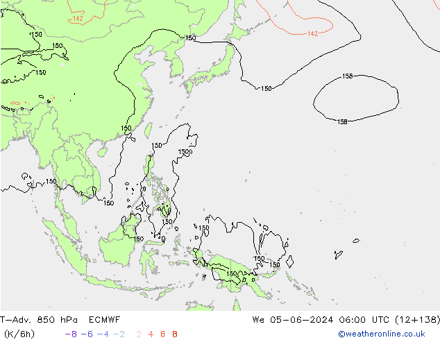 T-Adv. 850 hPa ECMWF mer 05.06.2024 06 UTC