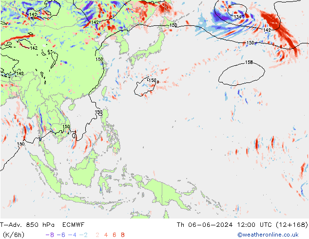 T-Adv. 850 hPa ECMWF Qui 06.06.2024 12 UTC