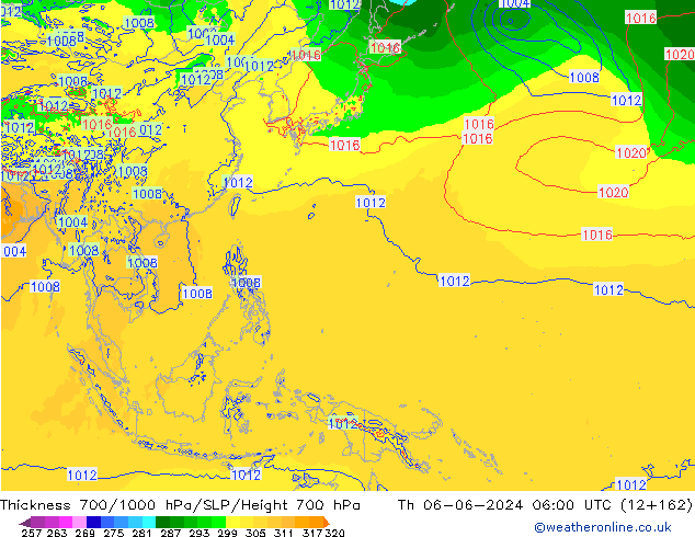 Thck 700-1000 hPa ECMWF czw. 06.06.2024 06 UTC