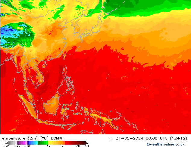 Temperatura (2m) ECMWF ven 31.05.2024 00 UTC