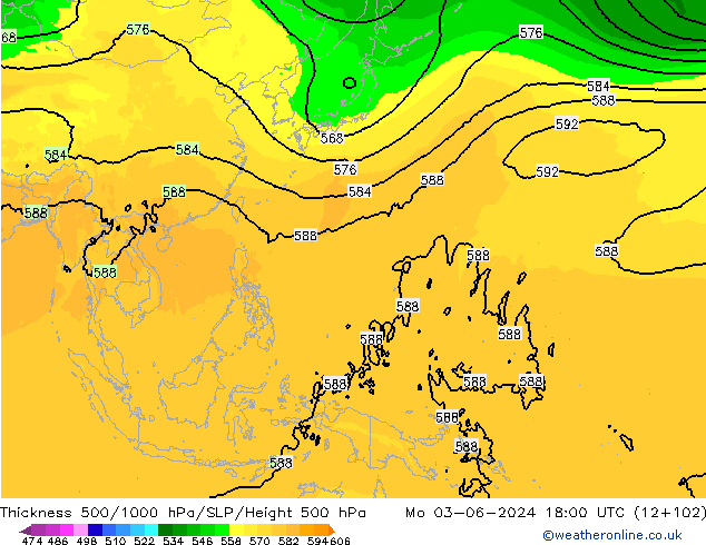 Dikte 500-1000hPa ECMWF ma 03.06.2024 18 UTC