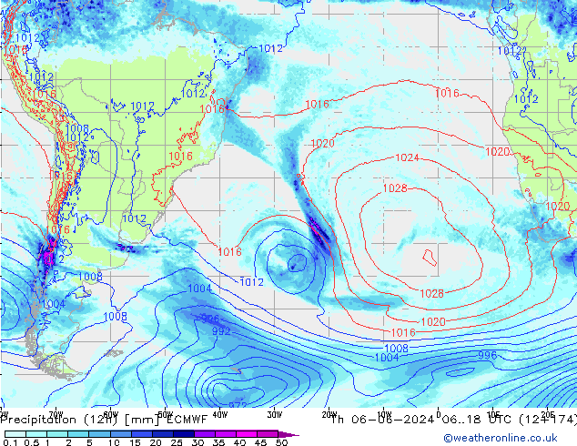 Precipitation (12h) ECMWF Čt 06.06.2024 18 UTC