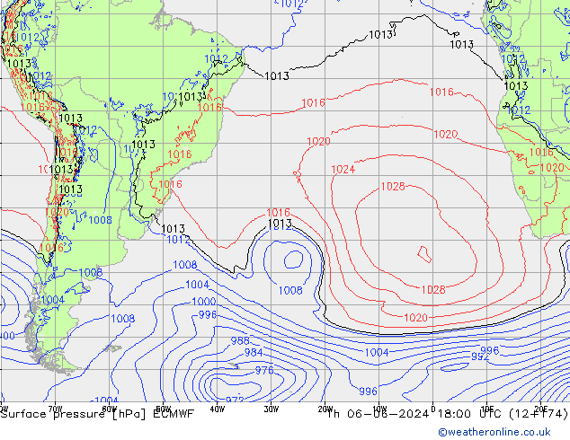 Surface pressure ECMWF Th 06.06.2024 18 UTC