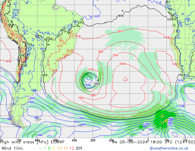 High wind areas ECMWF mer 05.06.2024 18 UTC