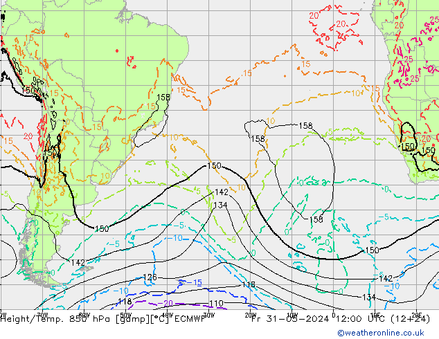 Yükseklik/Sıc. 850 hPa ECMWF Cu 31.05.2024 12 UTC