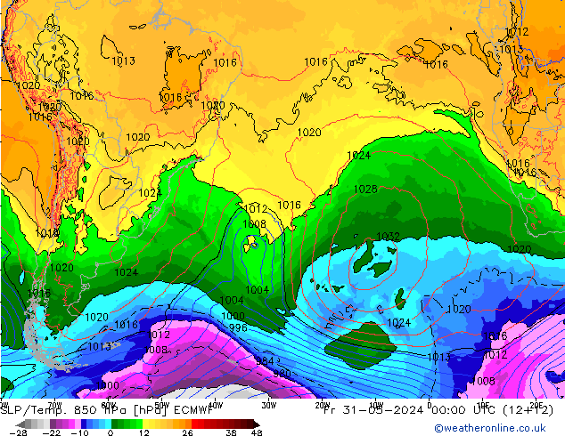 SLP/Temp. 850 hPa ECMWF Fr 31.05.2024 00 UTC