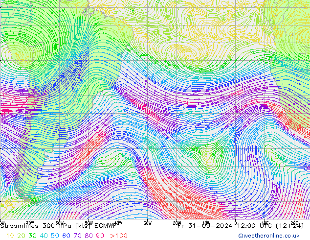 Streamlines 300 hPa ECMWF Fr 31.05.2024 12 UTC