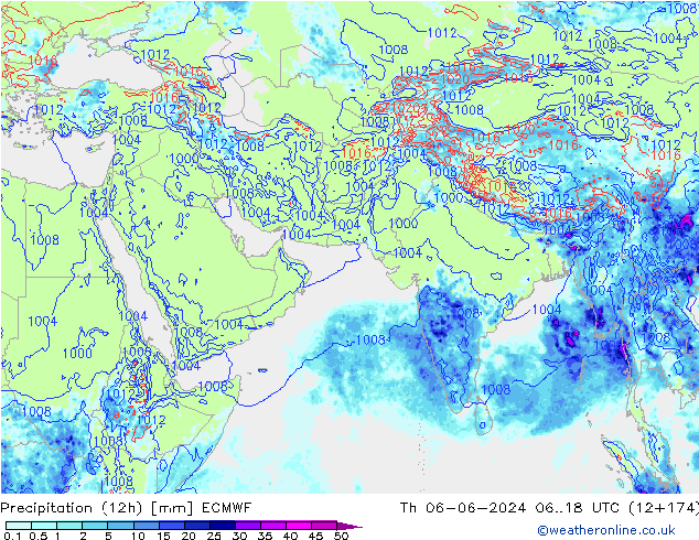 Precipitation (12h) ECMWF Čt 06.06.2024 18 UTC