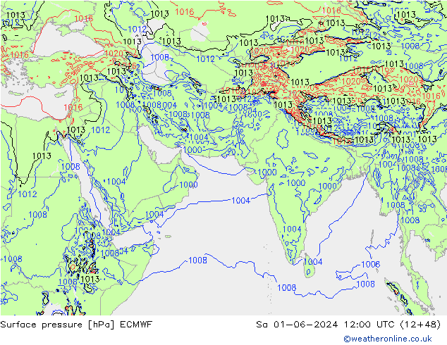 Presión superficial ECMWF sáb 01.06.2024 12 UTC