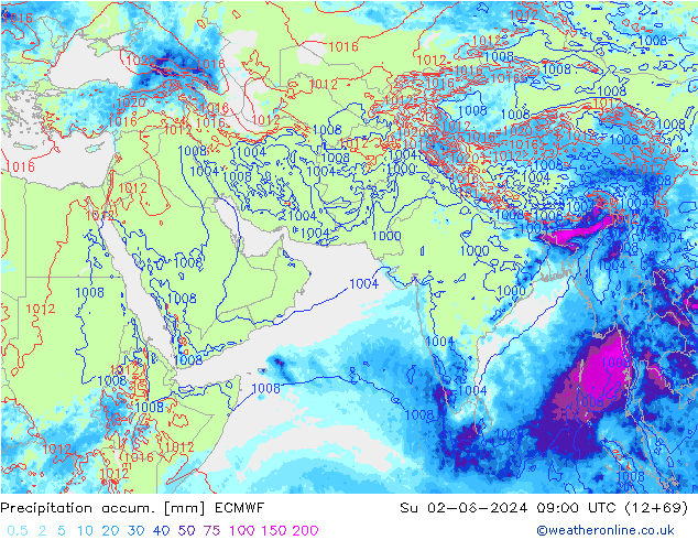 Toplam Yağış ECMWF Paz 02.06.2024 09 UTC