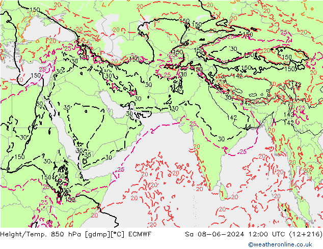 Z500/Rain (+SLP)/Z850 ECMWF Sa 08.06.2024 12 UTC