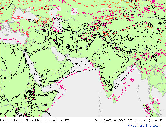 Height/Temp. 925 hPa ECMWF so. 01.06.2024 12 UTC