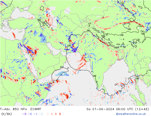 T-Adv. 850 hPa ECMWF Sa 01.06.2024 06 UTC