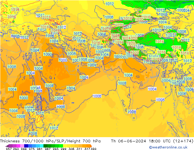 Thck 700-1000 hPa ECMWF Čt 06.06.2024 18 UTC