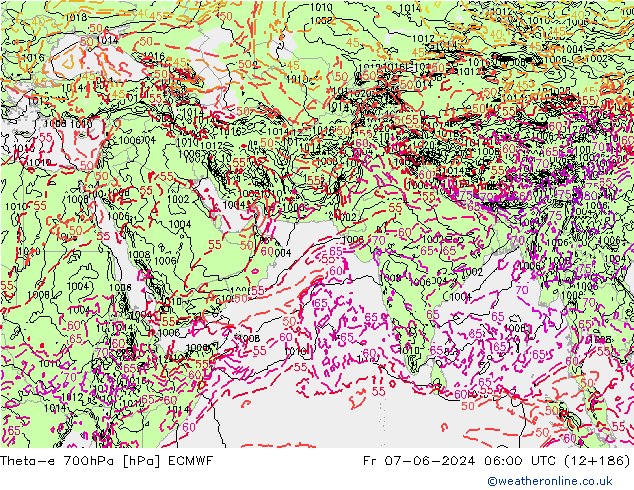 Theta-e 700hPa ECMWF vr 07.06.2024 06 UTC