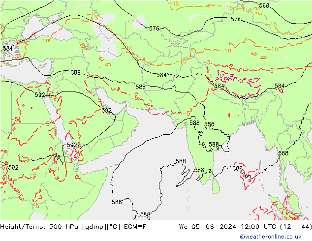 Z500/Yağmur (+YB)/Z850 ECMWF Çar 05.06.2024 12 UTC