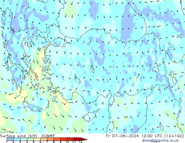  10 m (bft) ECMWF  07.06.2024 12 UTC