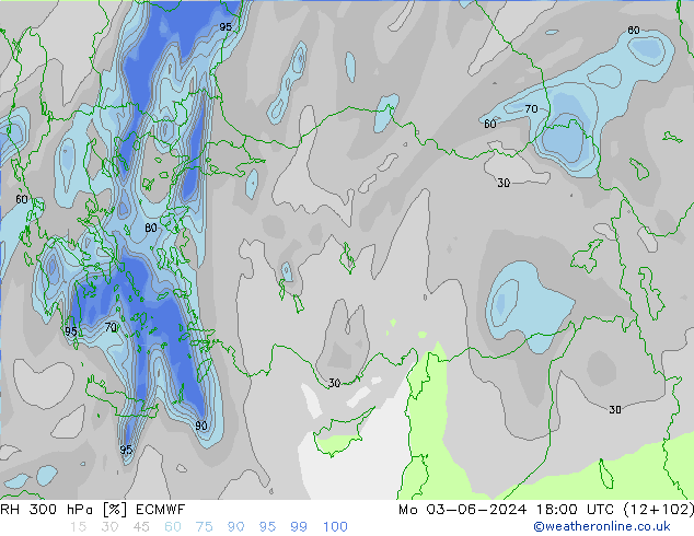 RH 300 hPa ECMWF Seg 03.06.2024 18 UTC