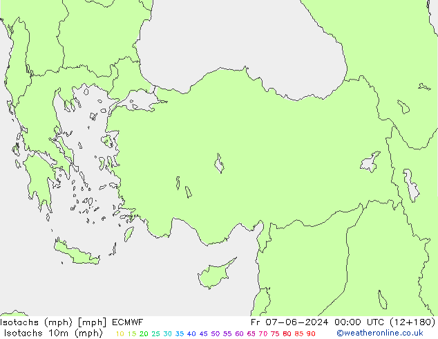 Isotachen (mph) ECMWF Fr 07.06.2024 00 UTC