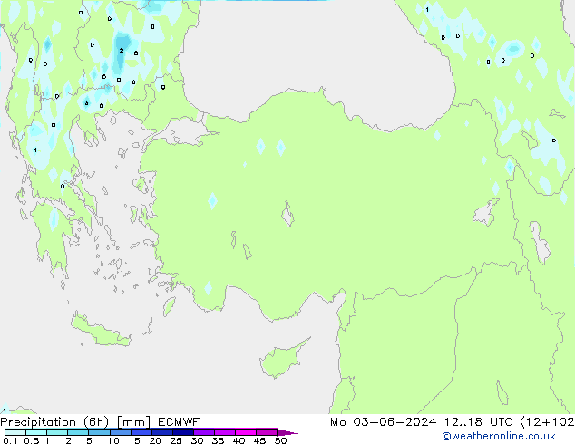 Precipitación (6h) ECMWF lun 03.06.2024 18 UTC