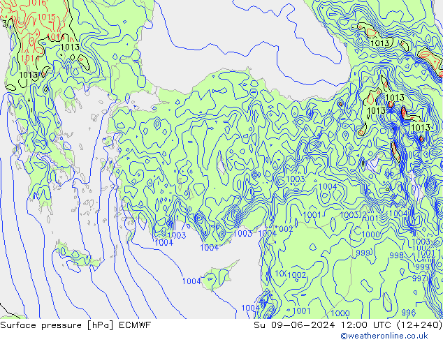 приземное давление ECMWF Вс 09.06.2024 12 UTC