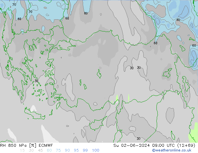 Humedad rel. 850hPa ECMWF dom 02.06.2024 09 UTC