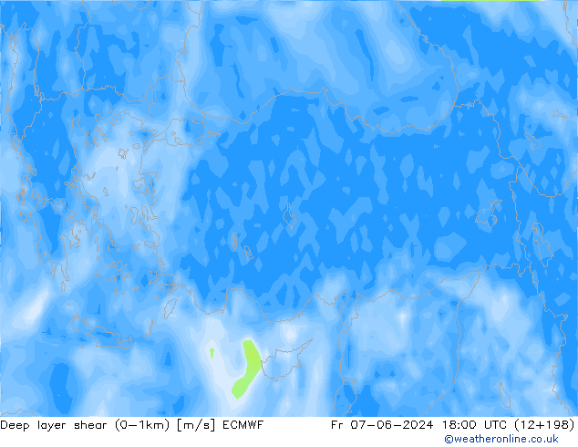 Deep layer shear (0-1km) ECMWF  07.06.2024 18 UTC