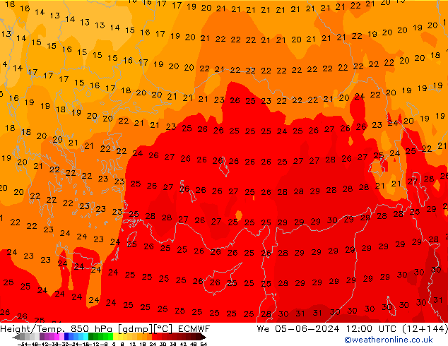 Height/Temp. 850 hPa ECMWF  05.06.2024 12 UTC